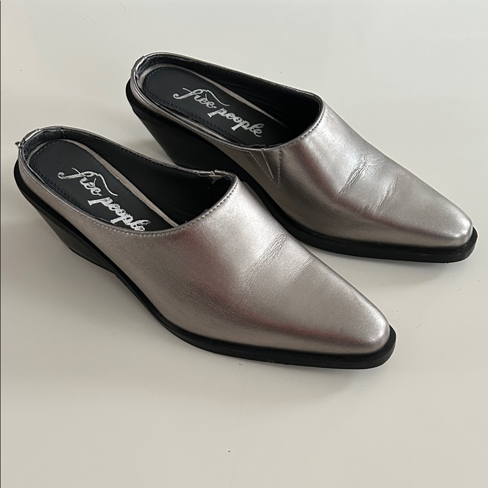Free People Metallic Silver Mules